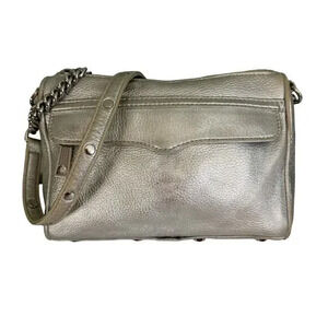 Rebecca Minkoff Sling Shoulder Crossbody Bag Silver Genuine Leather Studded